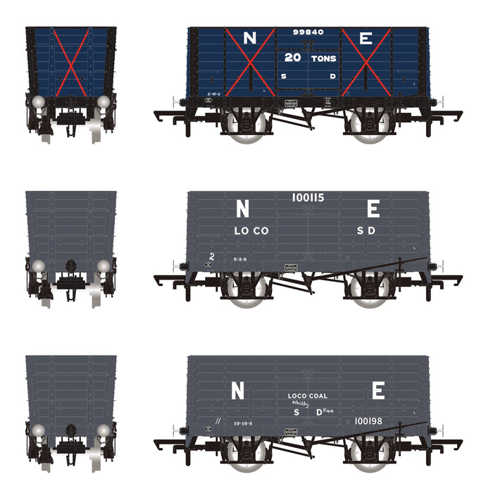 Mixed Q3 Hopper - Grouping transition period: 1910-22 NER Blue/1923-37 LNER Grey - Triple Pack